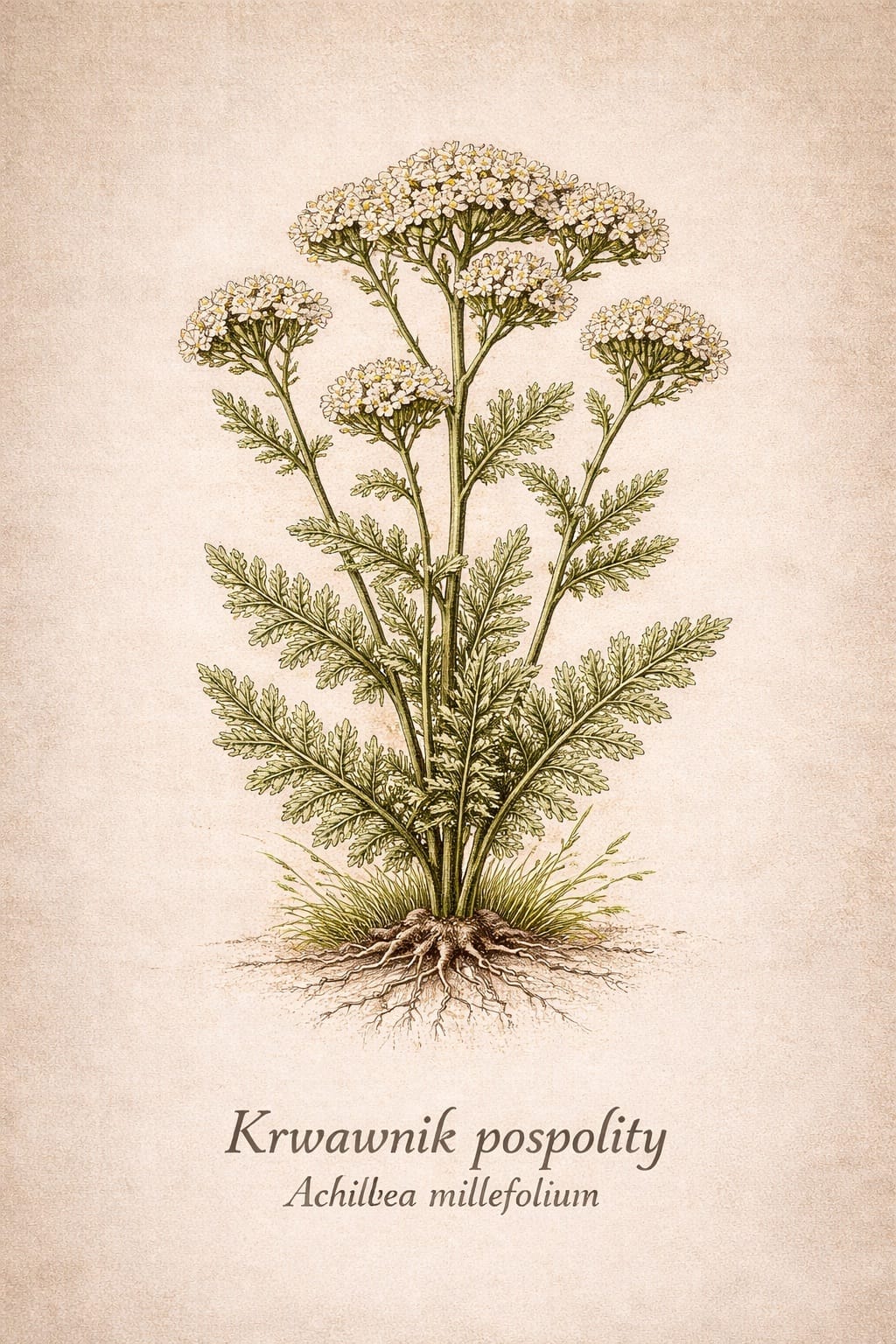 Krwawnik pospolity (Achillea millefolium) – ilustracja botaniczna Zielone Serce