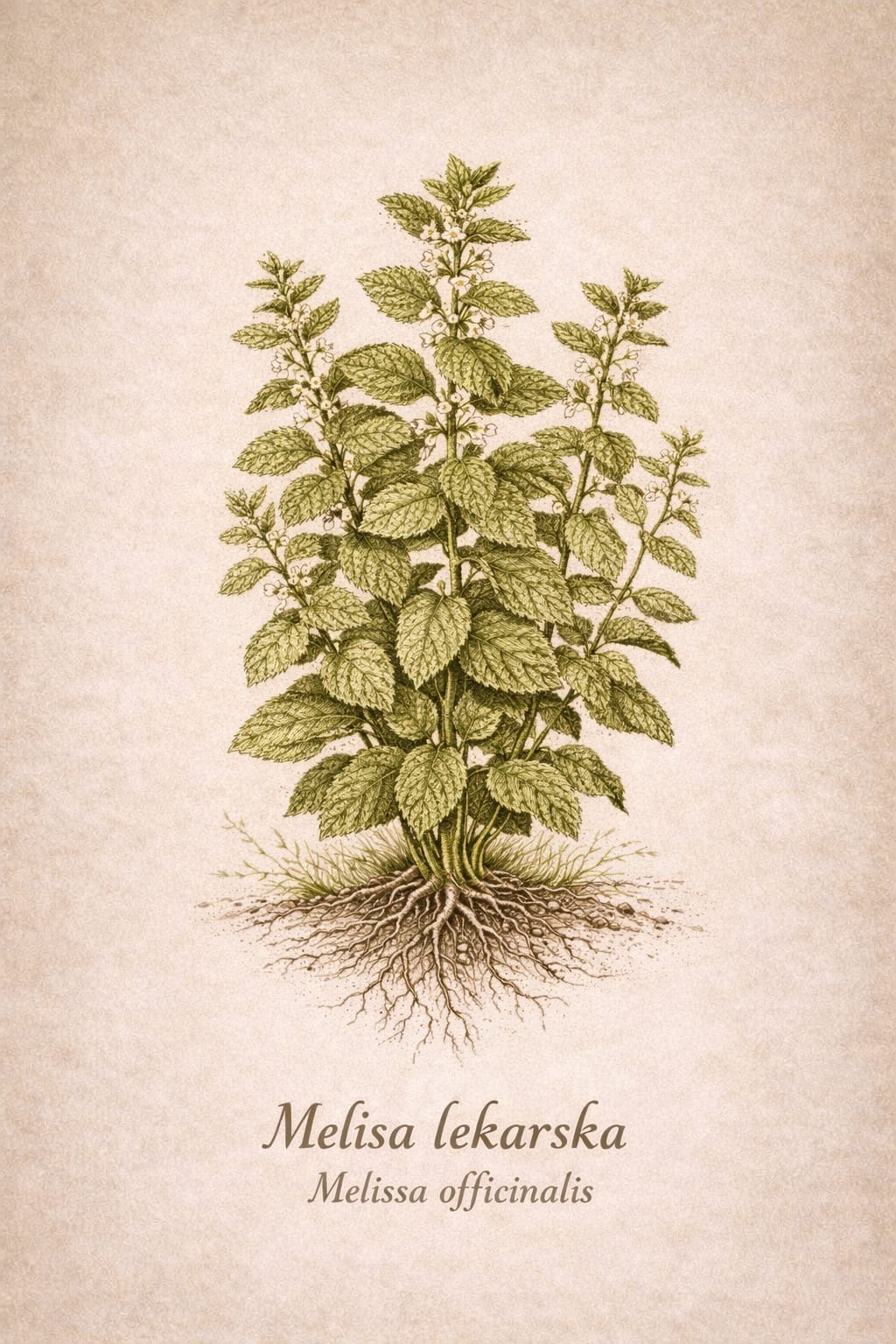 Melisa lekarska (Melissa officinalis) – ilustracja botaniczna Zielone Serce